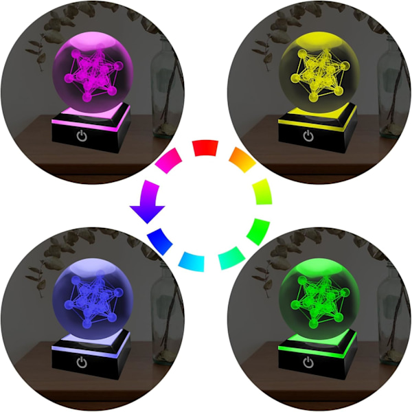 3D Krystal Kugle Natlampe med LED-base, Metatrons Kube Design til Dekoration metatron cube