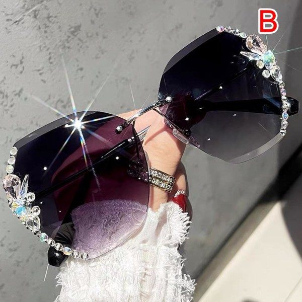 Vintage Rimless Rhinestone Aurinkolasit Naiset 2023 Luksusmerkki Harmaa Yksi Koko
