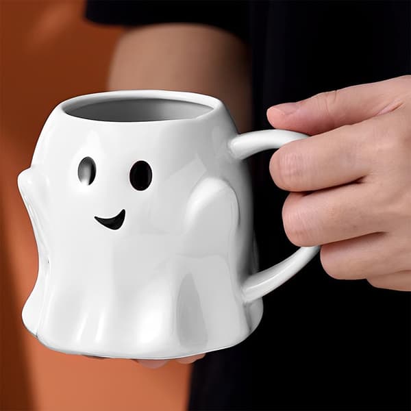 Halloween Spöke Keramik Kaffeemugg, 400ml Söt Spöke Ansiktsdesign White