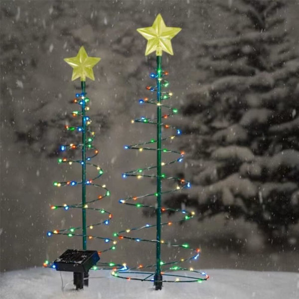 Solbelyst kunstigt juletræ, 2 udendørs havelys, Str