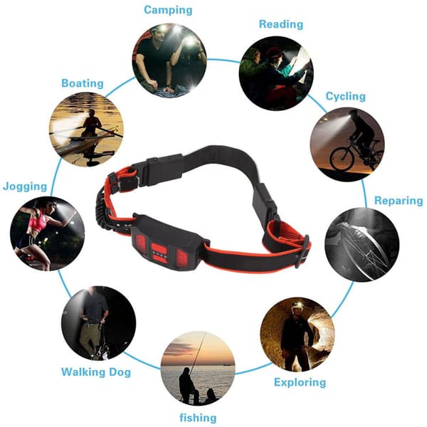 LED Hodelykt, Highlight Hodelykt, Oppladbar Hodelykt, Rødt Baklys for Camping, Fotturer, DUBUNS