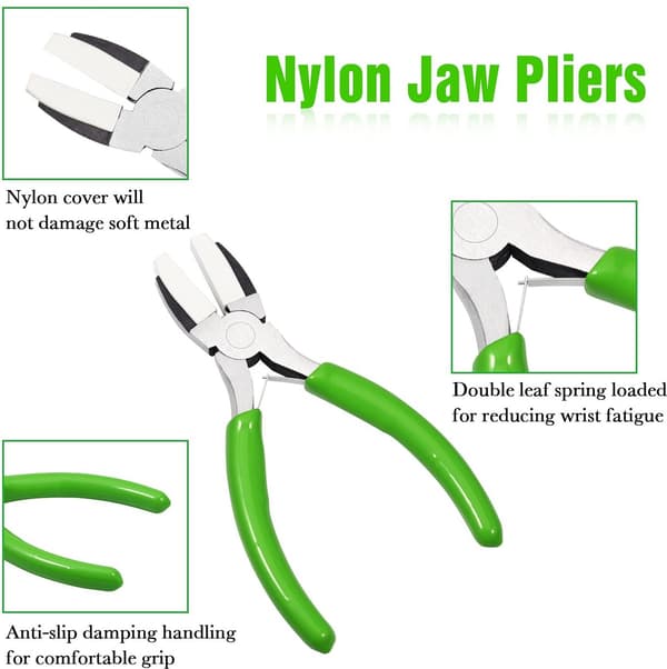 LEONTOOL 2-pack 5-tums plattång med dubbla nylonbackar med 2 utbytesbackar i nylon för rätning av tråd och smyckestillverkning, grön