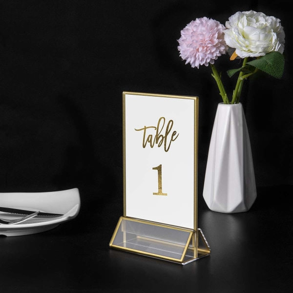Akryl guld skylthållare 4x6, dubbelsidigt bordsmenyställ, bröllopsbordnummerhållare (6-pack)