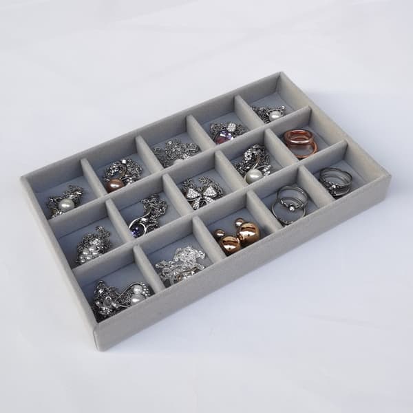 Smykkeskrin med 24 rum - 35 x 24 x 3 cm grå
