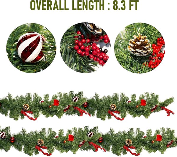 9FT Julekrans med 50 LED-lys, batteridrevet julekrans