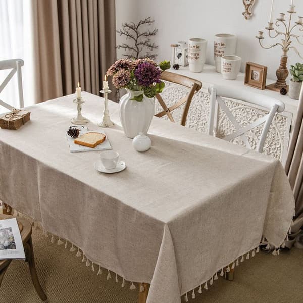 (140x180 cm) Rektangulær Beige Bomull Lin Duk Ensfarget Støvtett Vaskbar Duk_yux