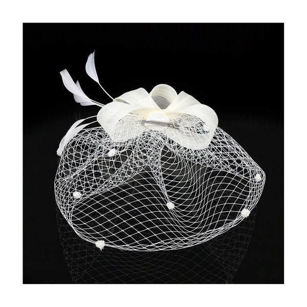 Faux Feather Net Garn Hatt Enfärgad Fascinator Bröllop Tea Party Huvudbonader Hårprydnad för Vit