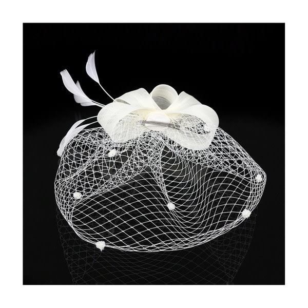 Faux Feather Net Garn Hatt Enf?rgad Fascinator Br?llop Tea Party Huvudbonader H?rprydnad f?r White