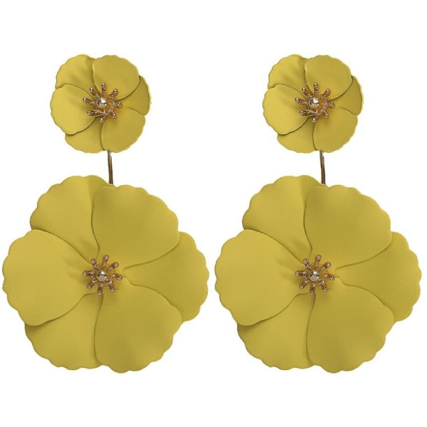 Fräscha och eleganta flickblomörhängen Mode och söta dubbelsprayfärgade blomörhängen dubbla lager färgblomörhängen gul