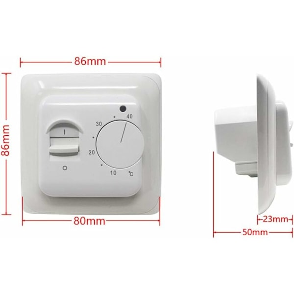 Manuel Elektrisk Gulvvarmetermostat med AC 220V 16A Sensor, Mekanisk Gulvvarmetermostat Regulator [Energiklasse A+++]
