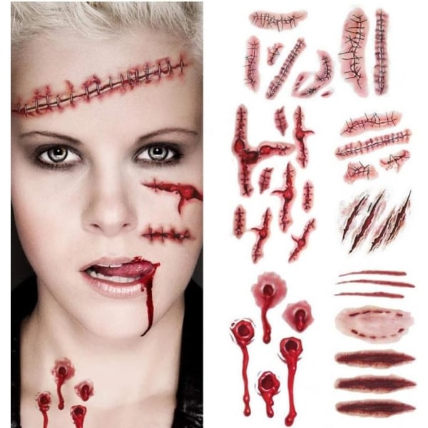 TG 8st Halloween Bloody Wound Tattoo Tarrat Läskigt temppu Vattentätt