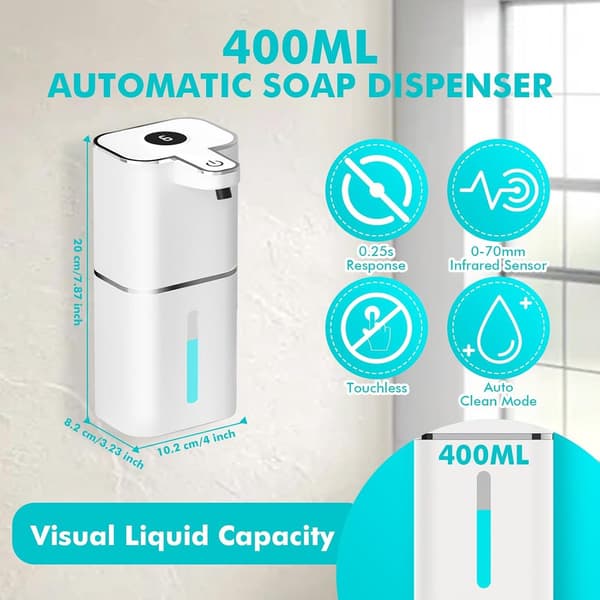 Automatisk skumtvåldispenser 400 ml, beröringsfri väggmontering med infraröd sensor, USB-uppladdningsbar, för badrum och kök, vit