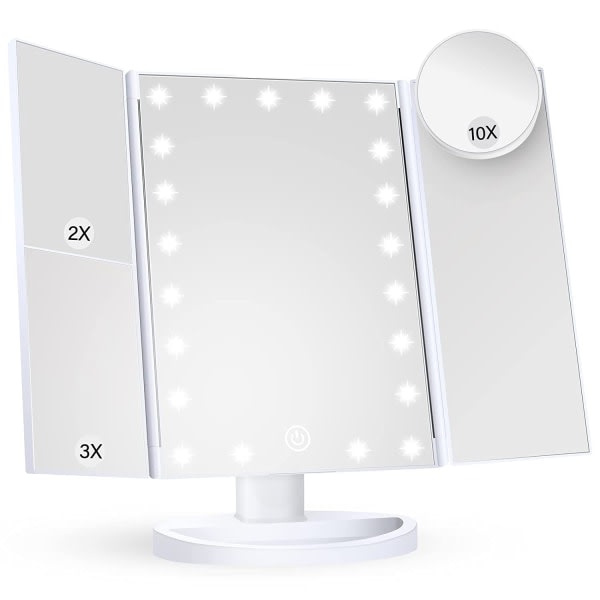 Galaxy Sminkspegel, belyst 2x 3X 10x storingsglass, taktil hopfällbar 3x sminkspegel, bærebar LED-sminkspegel med dobbel strøm