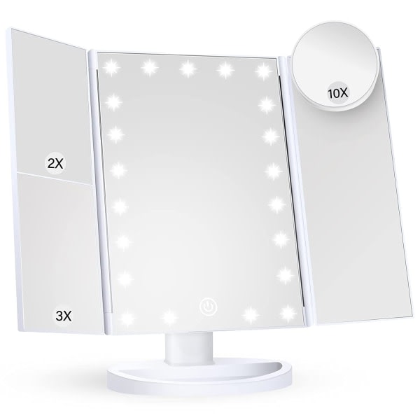 Galaxy Sminkspegel, valaistunut 2x 3X 10x suurennospeili, kosketusnäytöllinen taitettava 3x sminkspeili, kannettava LED-sminkspeili kaksoisvirralla