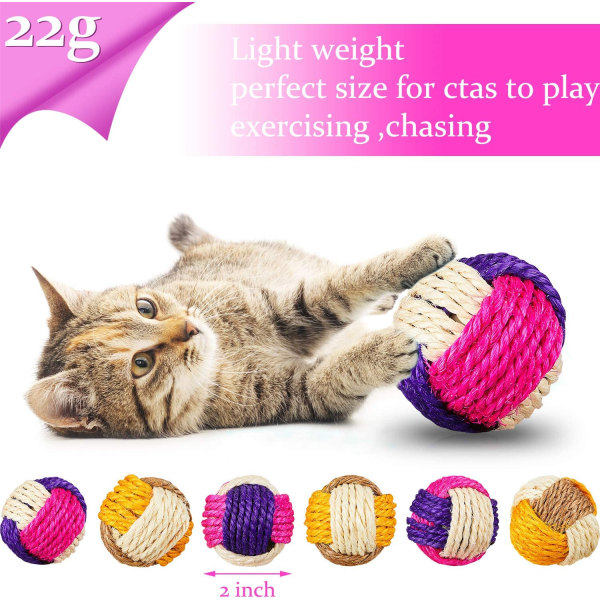 6 stk Katt Lekeballer Kattesisal Ball Interaktiv Kattball Katt Rullende Ball Scratch Katt Leke (Tilfeldig Farge)