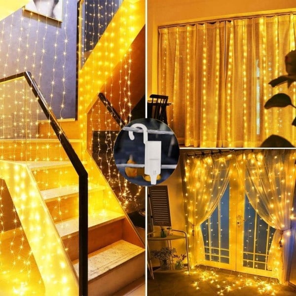 300 LED-verhovalaisua, USB-ikkuna-valot, 3m x 3m, 8 tilaa, kaukosäädin