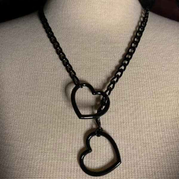 Hjerteformet O-Ring Slip Chain Halskæde til Kvinder Rustfrit Stål Cuban Chain Hjerteformet Halskæde Punk Rock Krage Halskæde Håndlavet Silver