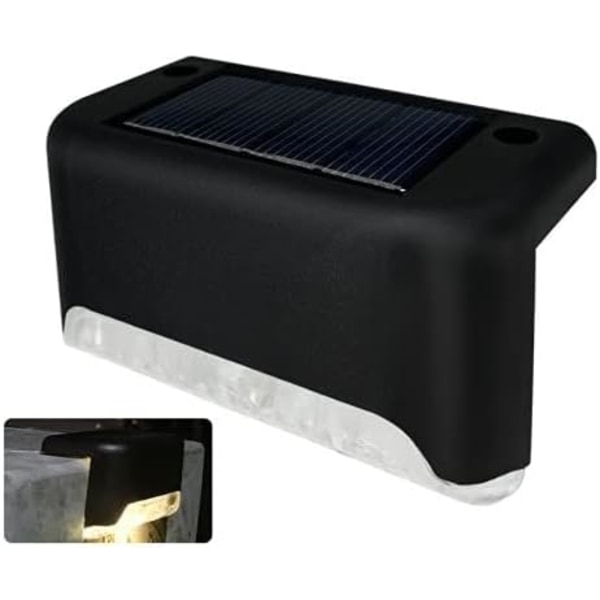 LED Solcelle Trinlampe Terrasse Varmt Hvid Trappe Lys Vandafvisende Havegård Dekoration Udendørs Balkon Lampe Stibelysning til Hæk Black Warm Light 4PCS
