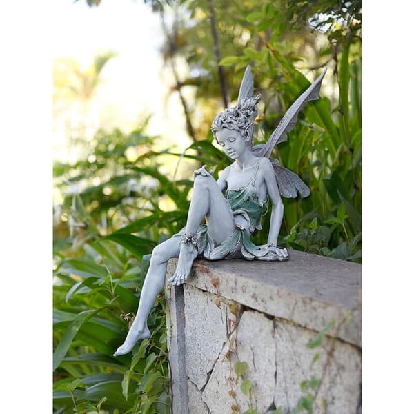 Hagefigurer, sittende alver, 22 cm, engelstatue, hagefigurer, fe-statue, hagedekorasjon