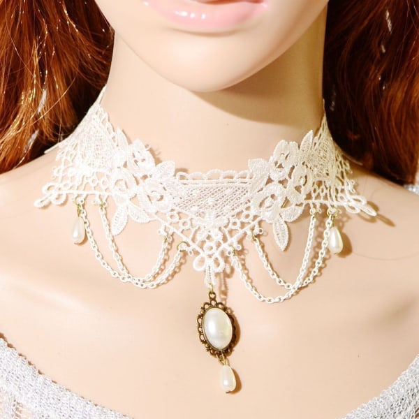 Galaxy Vintage gotisk spets Choker halsband med pärlor, vacker vintage gåva gotisk festklänning halsband