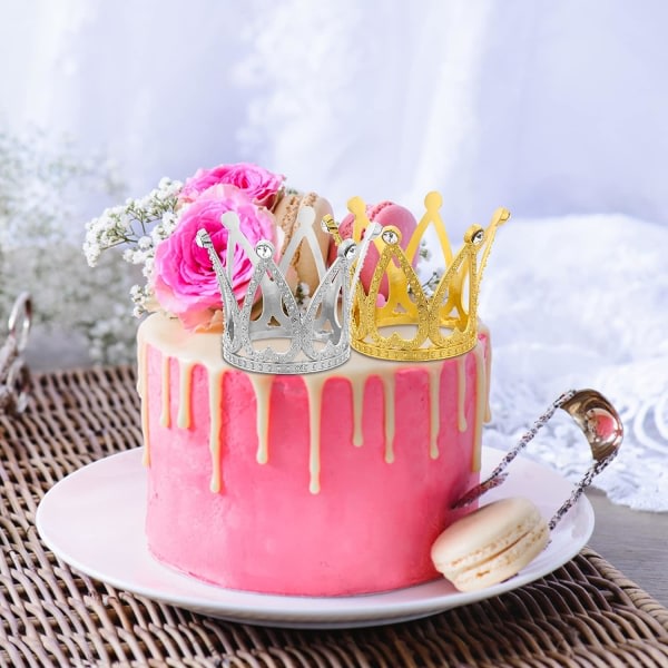 Galaxy Återanvändbara Mini Crown Cake Dekorationsprydnader (guld og sølv) 6 stykker