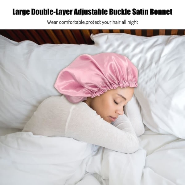 TG 3st Rosa Satin Bonnet Silk Bonnet För Sova Hår Bonnets För