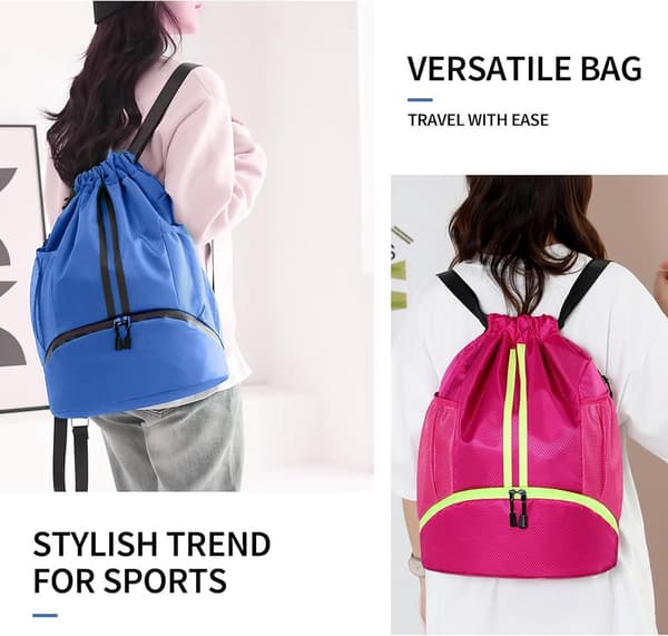 Gymbag med snøring, vanntett polyester, skolomme, for treningsstudio, svømming og reise, unisex, blå