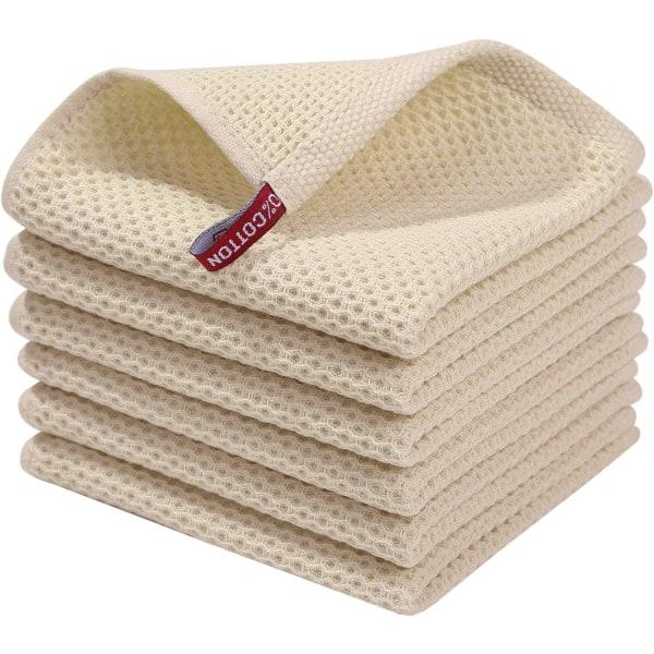 100 % puuvillaa, vaffelkudotut keittiöpyyhkeet, erittäin pehmeät, imukykyiset ja nopeasti kuivuvat, 12x12 tuumaa, 6-pakkaus