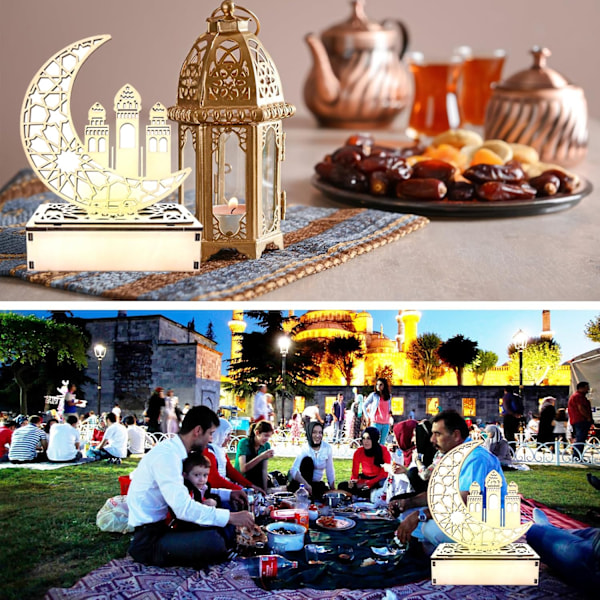 Ramadan LED Lampe, Eid Mubarak Dekoration, Træ Måne & Stjerne Lanterne Mått: