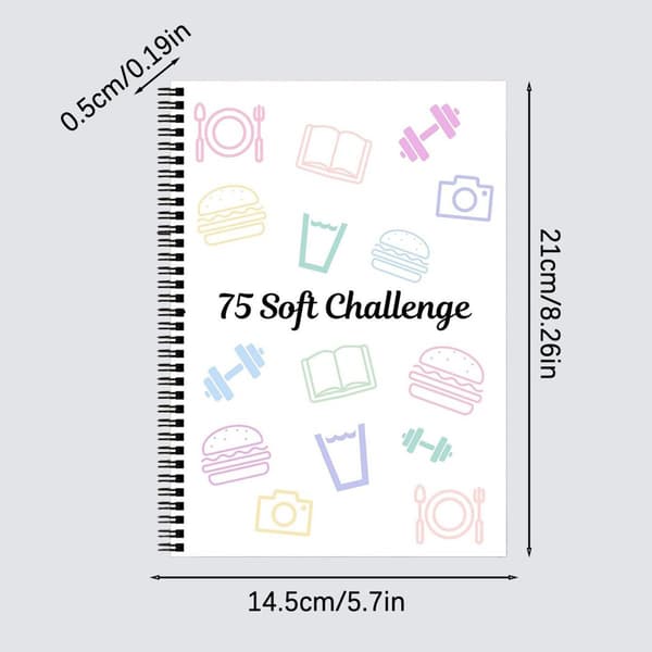 75 Soft Challenge Journal, 70-siders Daglig Planlægger og Fitness Vane Selvkærligheds Tracker, Regnbue Spiralindbundet Notesbog til Kvinder