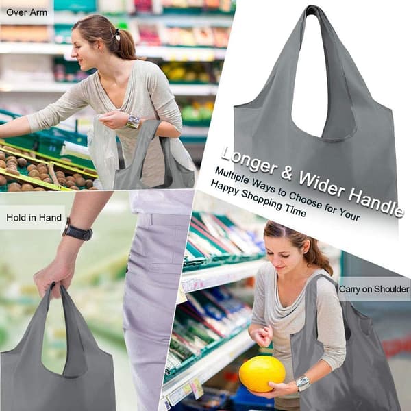 Återanvändbara matkassar 10-pack hopfällbara shoppingväskor med blixtlåsförsedd påse, tvättbar polyester, 22,7 kg, grå