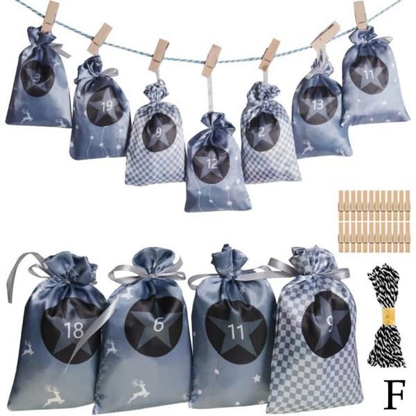 Jul DIY Adventskalender Nedtælling 1-24 Tal Papirpose Sød Godbid Grå 10*15 cm