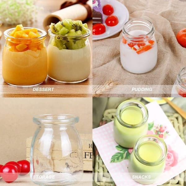 6 st 100ml Klara Glasflaskor med Snygga svarta Lock Små Glasburkar Mini Mjölkflaskor för Yoghurt Pudding Sylt