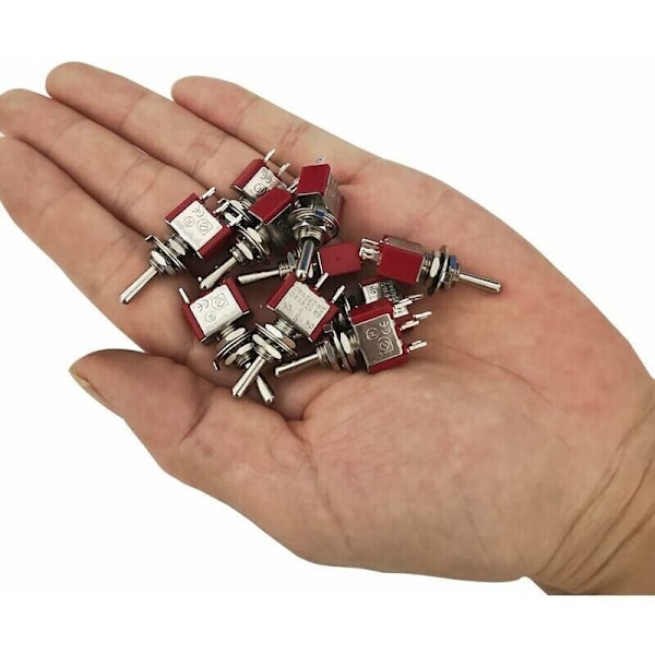 10 kpl Mini-vaihtokytkin, AC 125V 6A / 250V 2A 3-nastainen SPDT ON-OFF-ON 3-nastainen 3-asentoinen SPDT itselukittuva vaihtokytkin autonosille punainen, DEBUNS