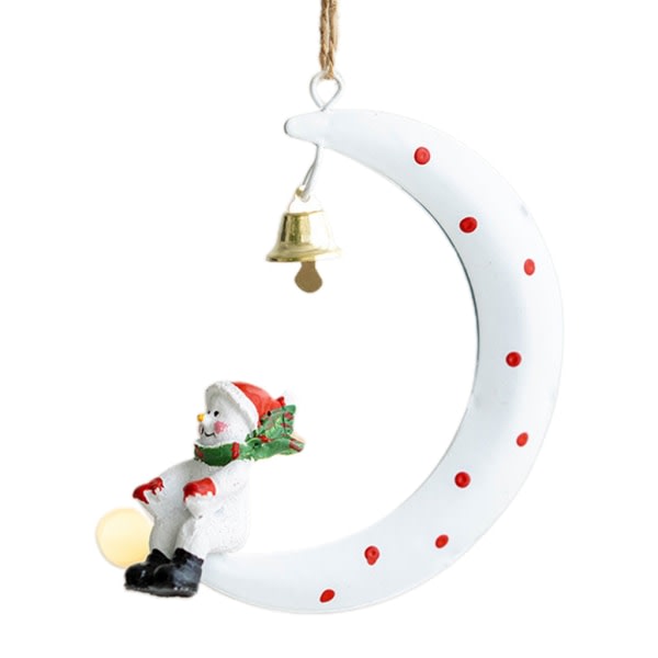 Juletræshængende Pynt Tegneserie Julemand Elg Snemand på Halvmåne Hjertehæng med Jingle Bell Julepynt Hvid