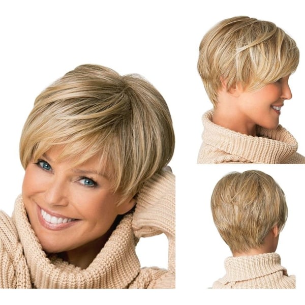 Blond kort värmebeständigt ljus vågigt hår peruk för kvinnor