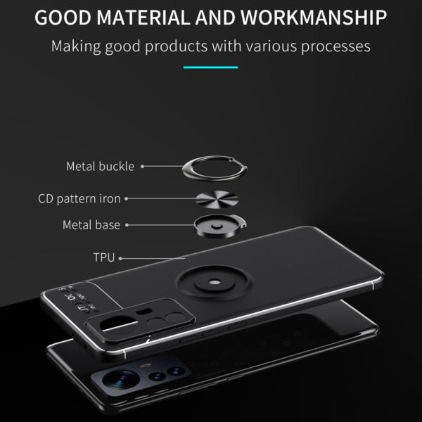 Xiaomi 12 Pro deksel med fingerreim og innebygd metallplate Svart