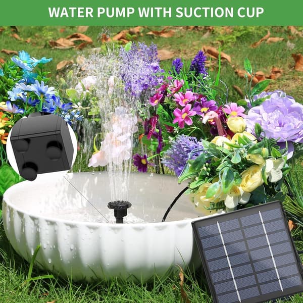 Solar springpumpe-sæt med 1,8W panel, 6 dyser og 3 m ledning til fuglebad, dam, haveakvarium, sort 11CM