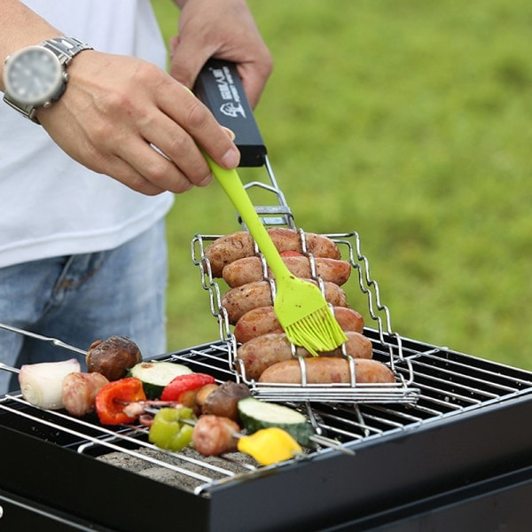Grillkurv Metal Mesh Grill Pølseholder Net Picknickkamera Sort En One Size