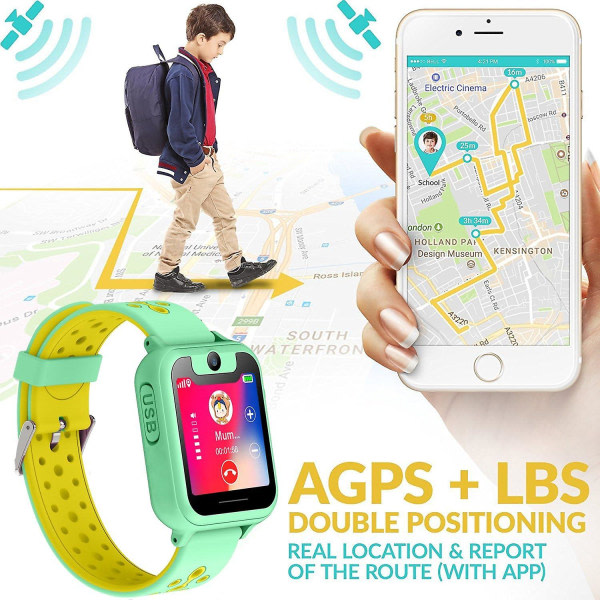 Barnesmartklokketelefon med Lbs Tracker - Pojkar & Flickor Lbs Posisjonsklokker med kameraspill, grønn,barn, unisex
