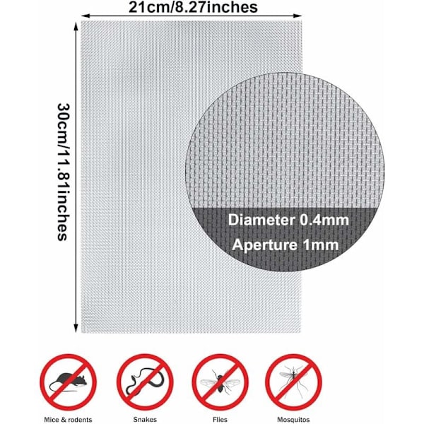 Pakke med 304 rustfrit stål vævet tråd 20 mesh metal gnaver insekt kontrol skærm til vinduer døre filtre 12\" x 8\" (4)