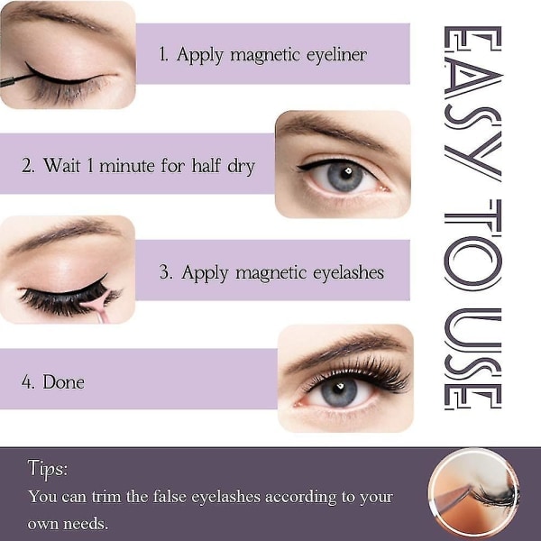 10 par magneettisia ripsiä ja 2 Eyeliner-settiä Luonnollinen ulkonäkö & Uusiokäyttöinen