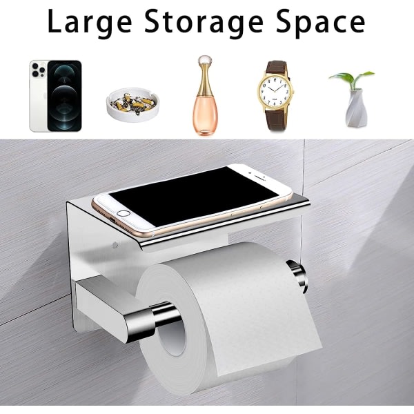 Galaxy Toalettpappershållare med hylla, rostfritt stål, toalettpappershållare eller borr