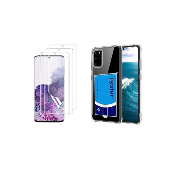 TG Samsung Galaxy S20 Plus -kotelo korttitaskulla & pehmeä näytönsuoja, läpinäkyvä