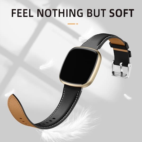 Læderarmbånd Kompatibelt med Fitbit Versa 3/Fitbit Sense 2/Sense, Ægte Læder Elegant Erstatningsarmbånd, Sort_yux