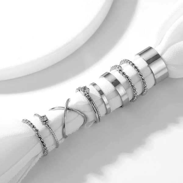 9 stk. Twisted Stacking Ring Sæt Glat Tynd Båndring Komfortpasform Justerbar Åben Ring Bånd Statement Smykker til Kvinder Sølv