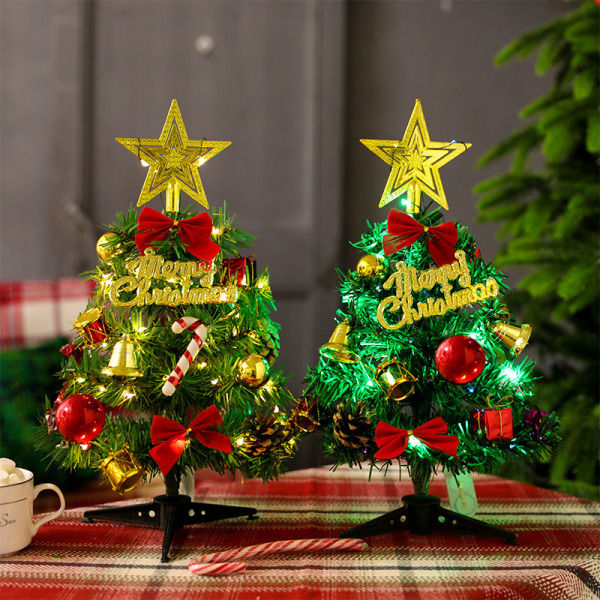 Mini juldekorationer för skrivbord med ljus, köpcenter dekorationer, liten julgran