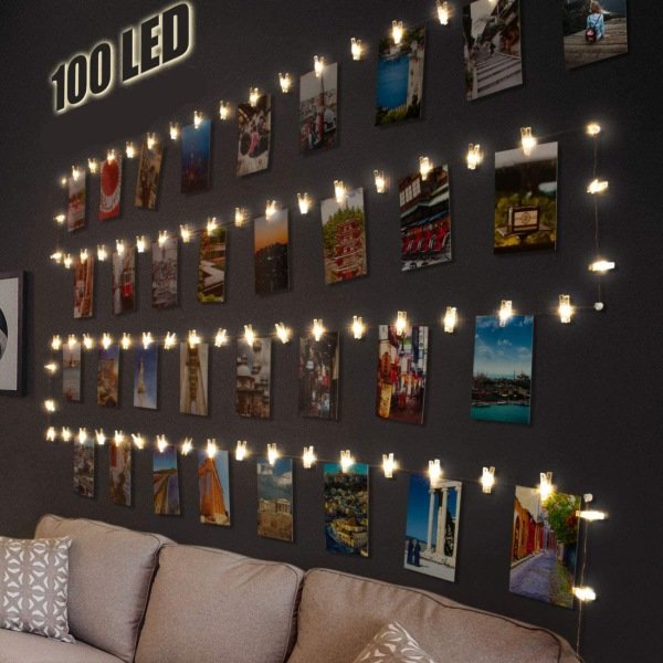 100 LED-valokuvakehystä 50 klipsillä juhliin, kylmä