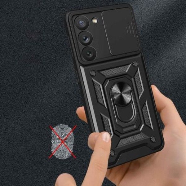 Samsung Galaxy S23 Hybridfodral med Finger Ring & Metallplåt - Svart