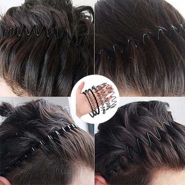 6 stk. Metal Pandebånd Sort Hårbøjle Spring Wave Hårbånd Multi-Style Unisex Fleksible Pandebånd Tilbehør til Kvinder Mænd